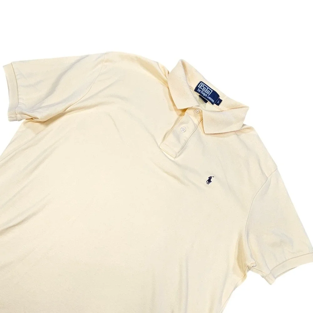Polo Ralph Lauren Shirt Men Large Yellow Short Sleeve Interlock Cotton Polo Soft